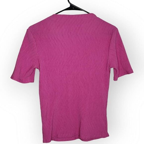 Halogen Women's Plissé Smocked Funnel Neck Top in Pink size Small - Picture 4 of 7